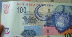 South African Rand R$100 worth about 12 U.S. Dollars